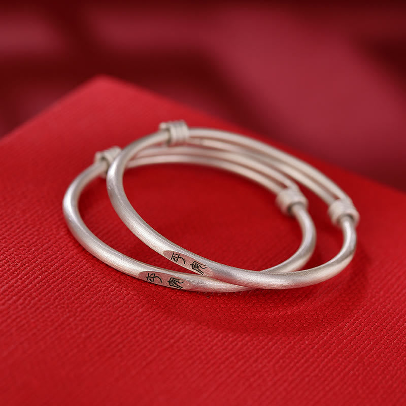 Buddha Stones 999 Sterling Silver Peace And Joy Protection Kids Child Bracelet Bangle - 2Pcs Safe and Well Bracelet Bangle - image 2