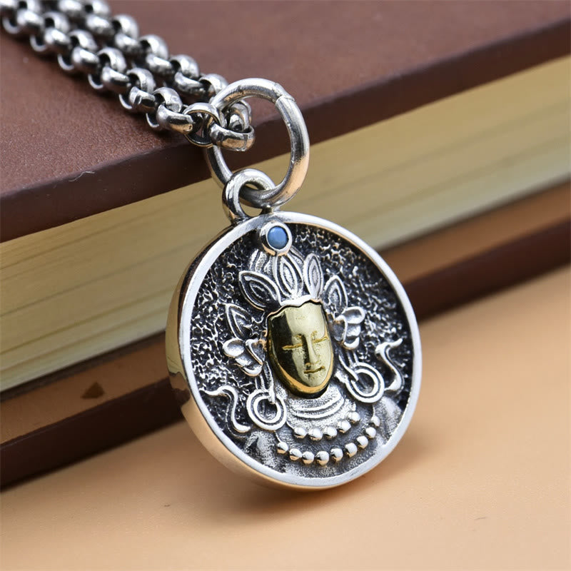 Buddha Stones 925 Sterling Silver Green Tara Double Dorje Vajra Protection Necklace Pendant - image 4