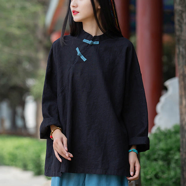 Buddha Stones Ramie Linen Loose Blouse Women Long Sleeve Shirt Chinese Hanfu Top