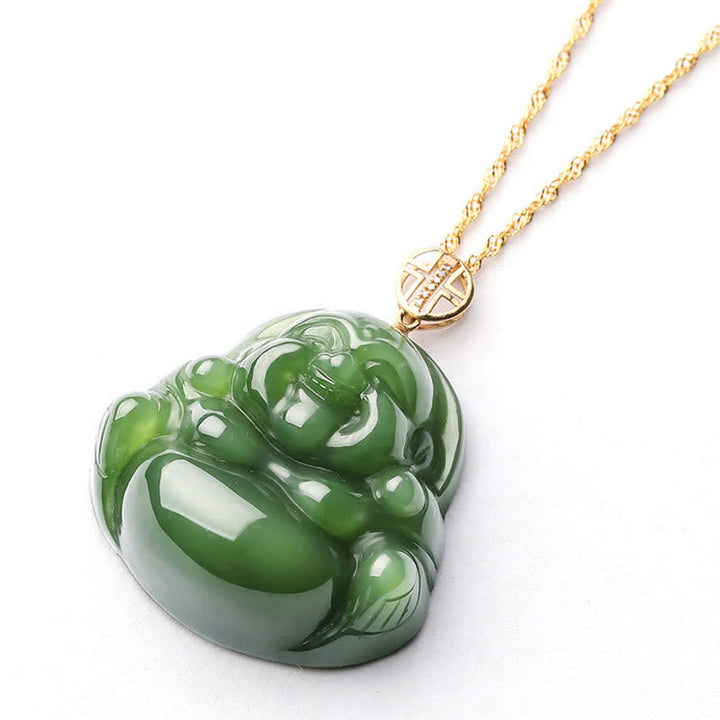 925 Sterling Silver Laughing Buddha Hetian Cyan Jade 18K Gold Success Necklace Chain Pendant - image 11