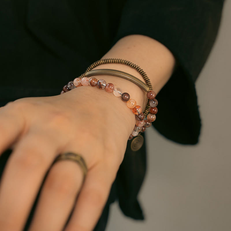 Buddha Stones Purple Phantom Red Hematoid Quartz Green Rutilated Quartz Copper Love Forgive Bracelet - image 17