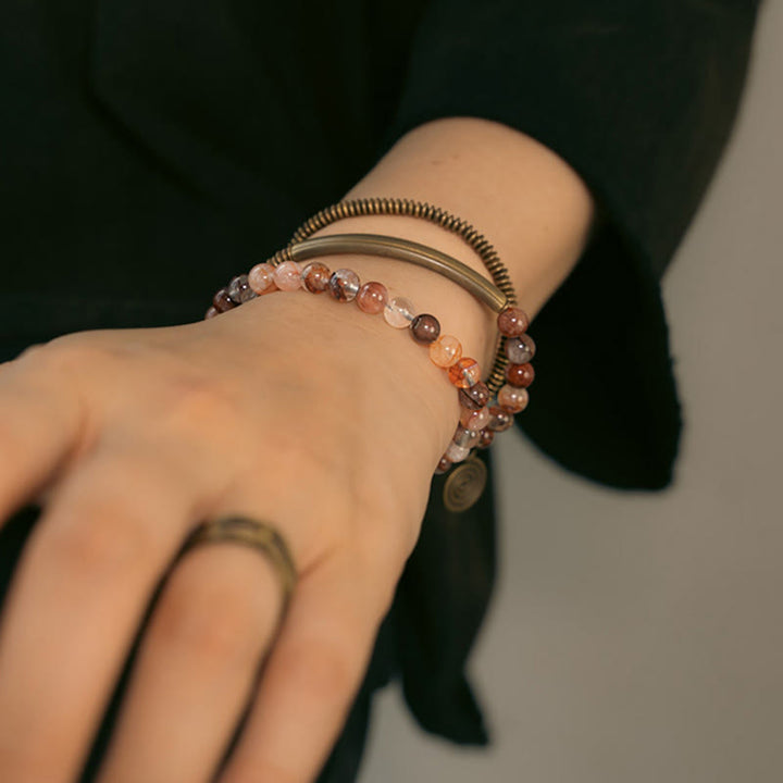 Buddha Stones Purple Phantom Red Hematoid Quartz Green Rutilated Quartz Copper Love Forgive Bracelet - image 17