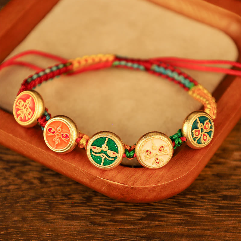 Buddha Stones Tibetan Five God Of Wealth Colorful Rope Braided Luck Bracelet