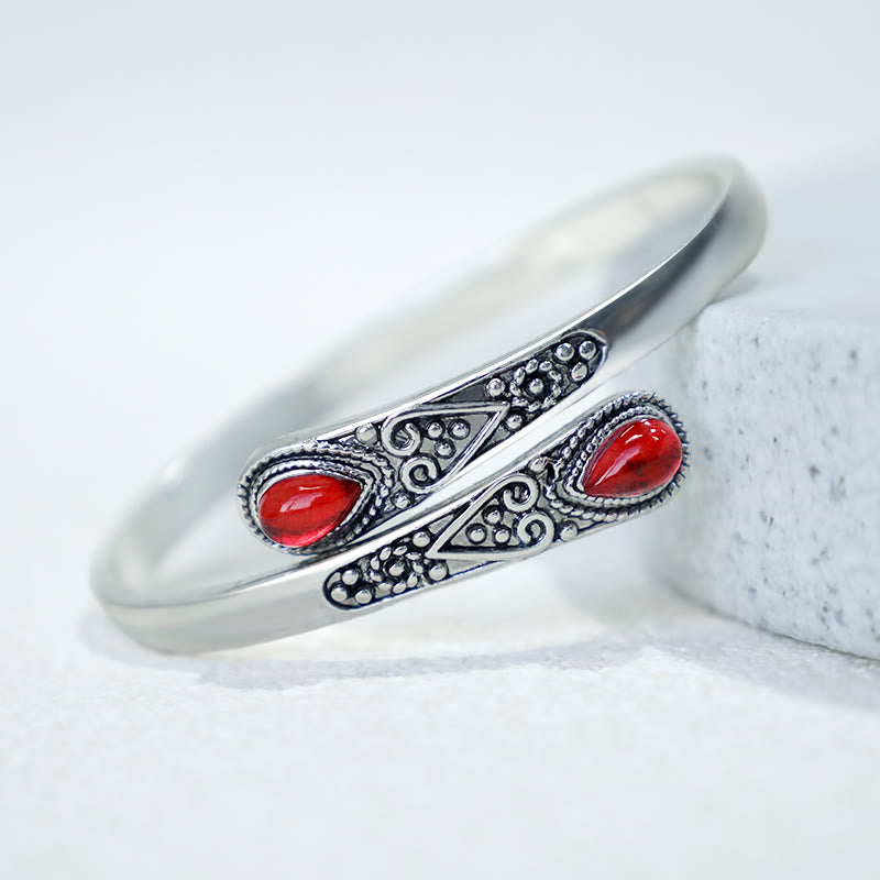 Buddha Stones Zircon Water Drop Pattern Healing Cuff Bracelet Bangle - Red Zircon - image 8