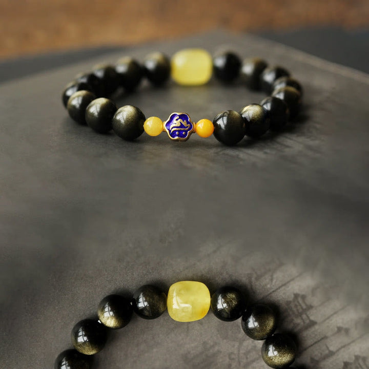 Buddha Stones 925 Sterling Silver Chinese Zodiac Natal Buddha Natural Gold Sheen Obsidian Amber Wealth Protection Bracelet - image 16