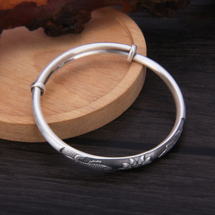 Buddha Stones 999 Sterling Silver Koi Fish Lotus Wealth Luck Bracelet Bangle - image 3
