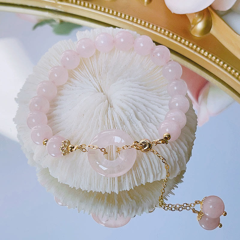 Buddha Stones Natural Pink Crystal Peace Buckle Love Charm Bracelet - Pink Crystal(Soothing♥Warmth) - image 0