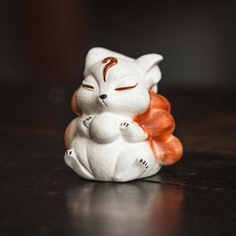 Buddha Stones Mini Nine Tailed Fox Purple Clay Luck Desk Decoration - image 6