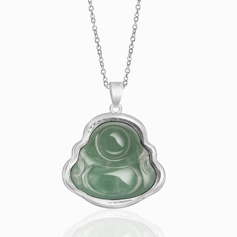 Buddha Stones Laughing Buddha Natural Jade Luck Prosperity Necklace Titanium Steel Chain Pendant - image 5