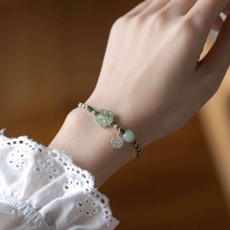 Buddha Stones Handmade Plum Blossom Flower Jade Luck Prosperity Braided Bracelet - image 7