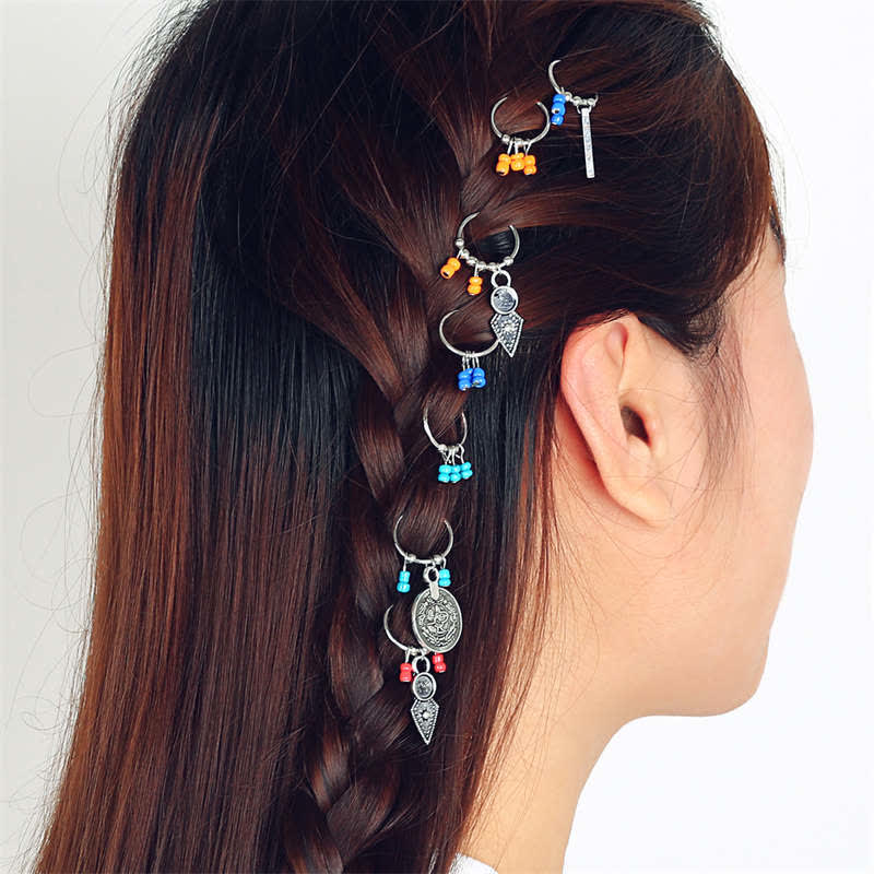 Antique Leaf Coins Beads Barrette Hair Pins Decoration - 7Pcs Colorful Hair Pins - image 0