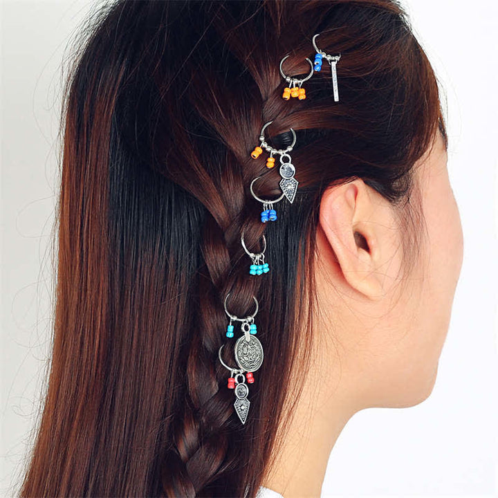 Antique Leaf Coins Beads Barrette Hair Pins Decoration - 7Pcs Colorful Hair Pins - image 0