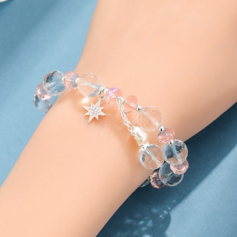 Buddha Stones White Crystal Pink Crystal Protection Star Charm Bracelet