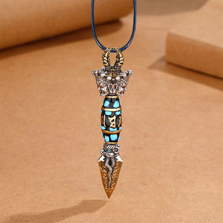 Buddha Stones Tibet Om Mani Padme Hum Dzi Bead Dorje Vajra Pattern Wealth Rotatable Necklace Pendant - Necklace&Leather Rope - image 11