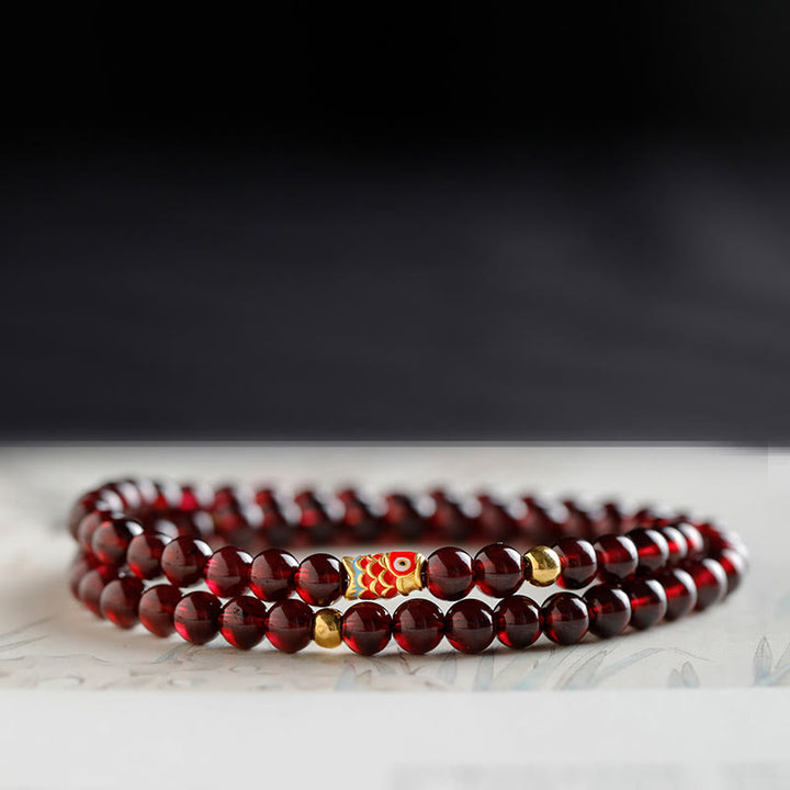Buddha Stones 999 Gold Koi Fish Natural Garnet Protection Bracelet - 5mm-Garnet&Gold Koi Fish Double Wrap Bracelet - 17cm - image 13