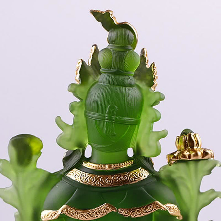 Bodhisattva Green Tara Handmade Liuli Crystal Art Piece Protection Home Office Statue Decoration - image 9