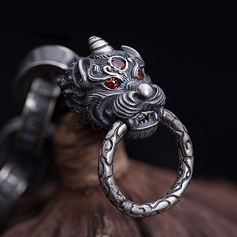 925 Sterling Silver Dragon Kirin Om Mani Padme Hum Success Strength Bracelet Bangle - image 2