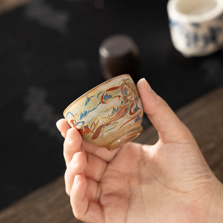 Buddha Stones Dunhuang Flying Apsaras Ceramic Gaiwan Sancai Teacup Kung Fu Tea Cup With Lid