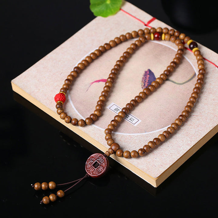 Buddha Stones 108 Mala Beads Peach Wood Bodhi Seed Lotus Prayer Meditation Bracelet