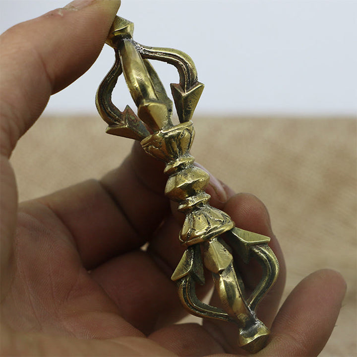 Buddha Stones Handcrafted Nepal Small Five Prong Vajra Dorje Strength Copper Decoration - image 1