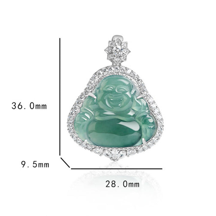 Buddha Stones 925 Sterling Silver Laughing Buddha Natural Jade Luck Abundance Chain Necklace Pendant - image 9