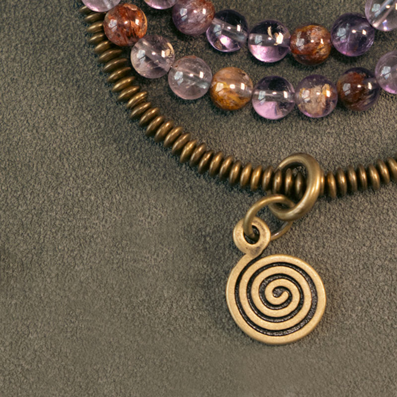 Buddha Stones Purple Phantom Red Hematoid Quartz Green Rutilated Quartz Copper Love Forgive Bracelet - image 7