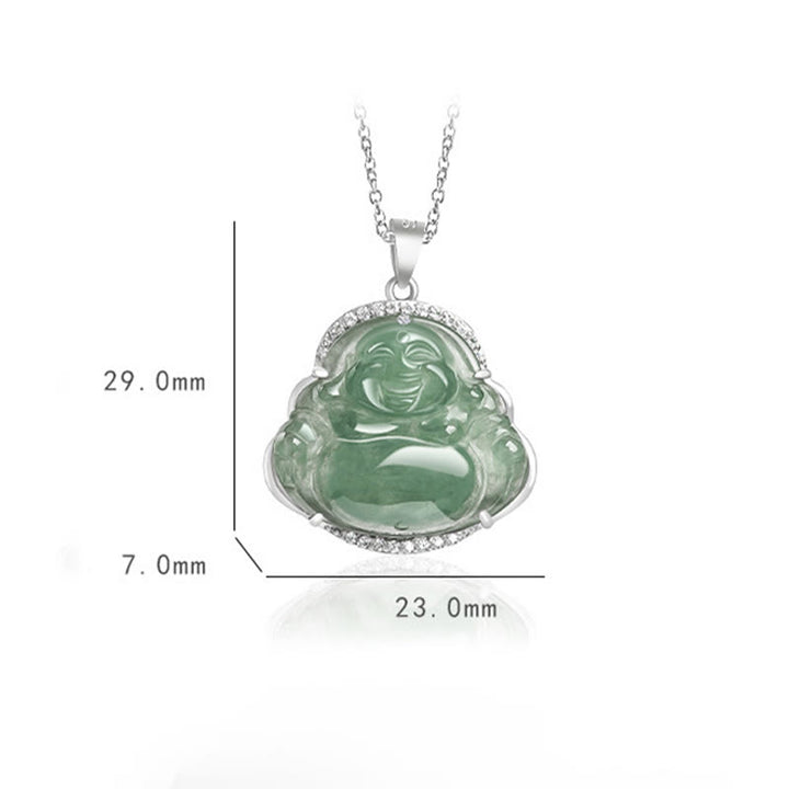 Buddha Stones Laughing Buddha Natural Jade Luck Prosperity Necklace Titanium Steel Chain Pendant - image 8