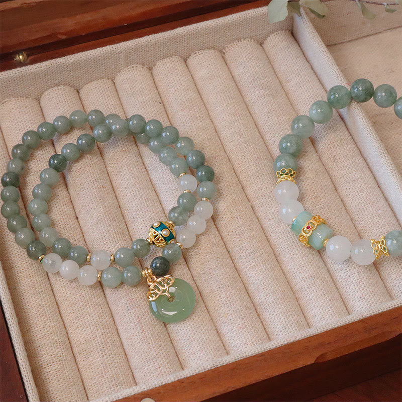 Buddha Stones Single Double Layer Jade Peace Buckle Luck Bracelet