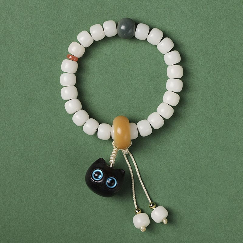 Buddha Stones Natural Bodhi Seed African Blackwood Lovely Cat Charm Peace Harmony Bracelet - Blue Eyes Cat Bodhi Seed - image 6