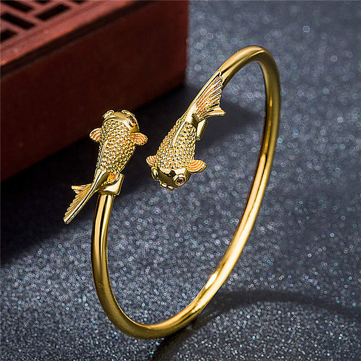 Buddha Stones Double Koi Fish Copper Prosperity Wealth Bracelet - image 2