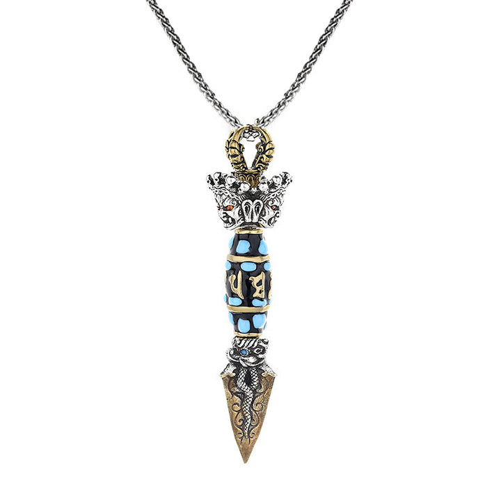 Buddha Stones Tibet Om Mani Padme Hum Dzi Bead Dorje Vajra Pattern Wealth Rotatable Necklace Pendant - image 9