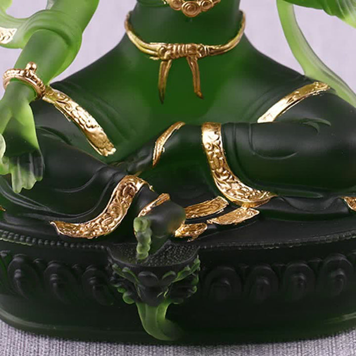 Bodhisattva Green Tara Handmade Liuli Crystal Art Piece Protection Home Office Statue Decoration - image 11
