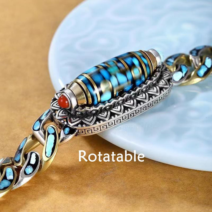 Buddha Stones Tibetan Nine-Eye Dzi Bead Om Mani Padme Hum Turquoise Protection Rotatable Bracelet - image 2