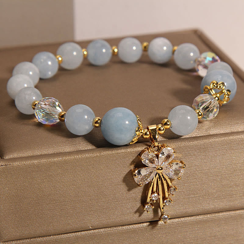 Buddha Stones Aquamarine Pink Crystal Healing Zircon Butterfly Charm Bracelet - image 1