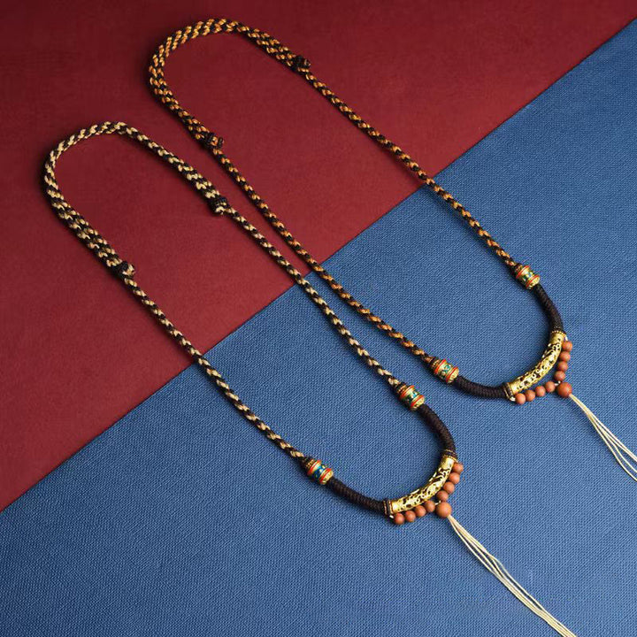 Buddha Stones Tibetan Handmade King Kong Knot Om Mani Padme Hum Prayer Wheel String Necklace Pendant - image 3