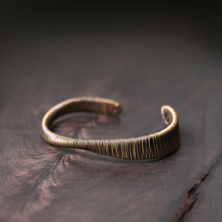 Buddha Stones Simple Design Wrapped Brass Copper Luck Wealth Adjustable Cuff Bracelet - image 5