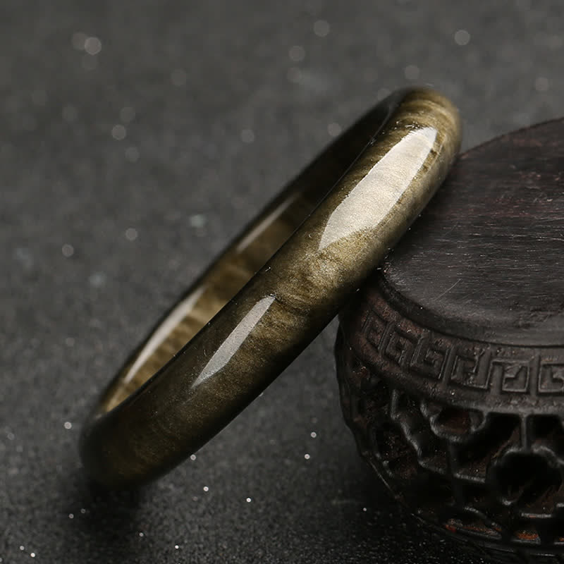 Buddha Stones Gold Sheen Obsidian Silver Sheen Obsidian Protection Bracelet Bangle - image 2