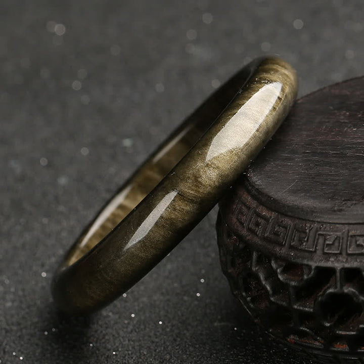 Buddha Stones Gold Sheen Obsidian Silver Sheen Obsidian Protection Bracelet Bangle - image 2