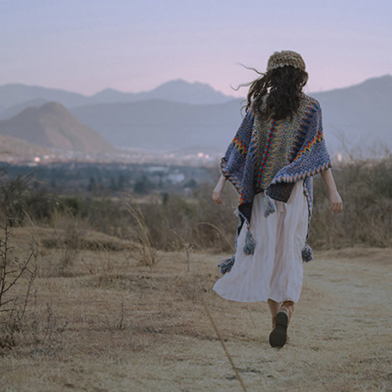 Buddha Stones Tibetan Shawl Soft Warm Knitting Cloak Winter Tibetan Tassel Scarf - image 14