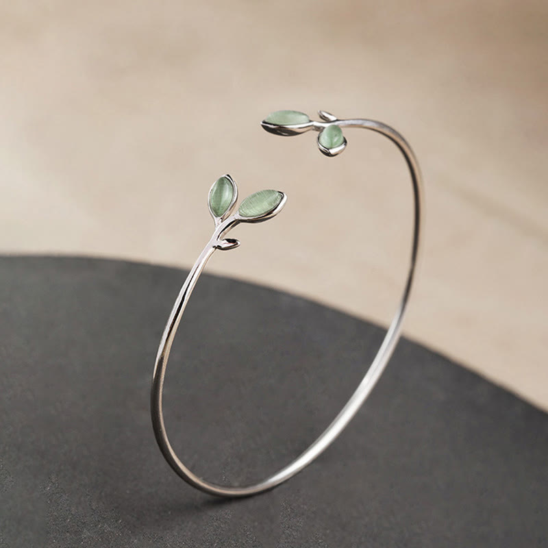Buddha Stones Leaf Pattern Cat Eye Support Cuff Bracelet Bangle - image 14
