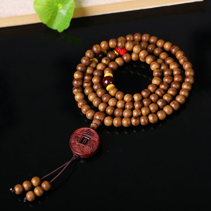 Buddha Stones 108 Mala Beads Peach Wood Bodhi Seed Lotus Prayer Meditation Bracelet