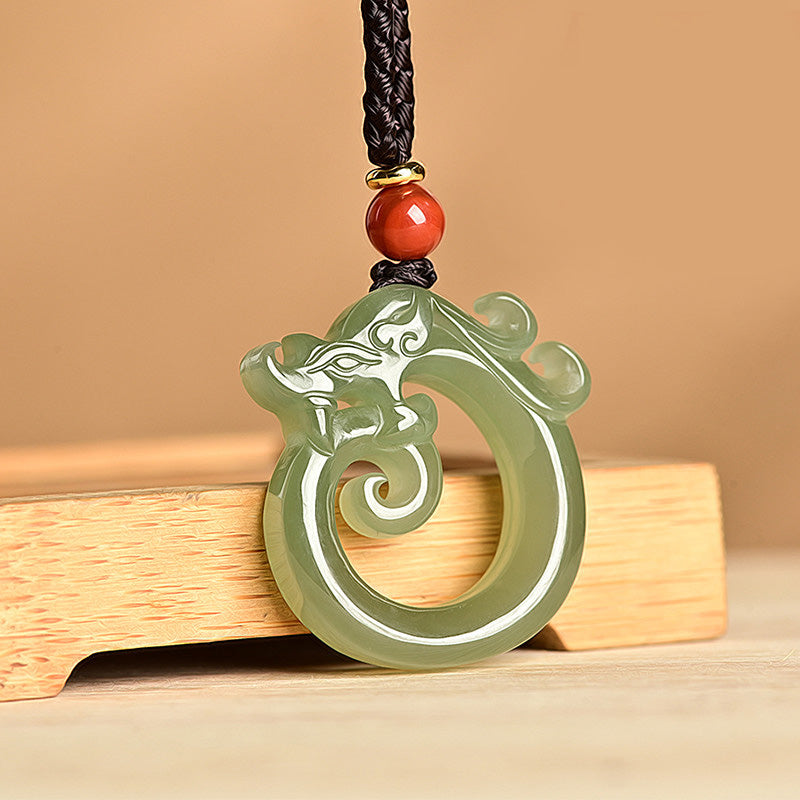 White Jade Cyan Jade Dragon Protection Necklace String Pendant - Cyan Jade - image 2