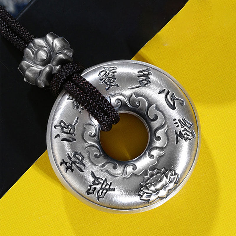 999 Sterling Silver Heart Sutra Lotus Peace Buckle Necklace Pendant - image 9