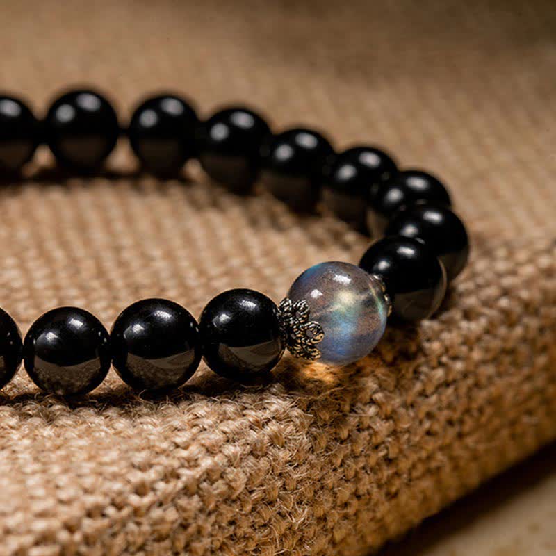 Chinese Zodiac Natal Buddha 925 Sterling Silver Black Obsidian Moonstone Strength Bracelet - image 15