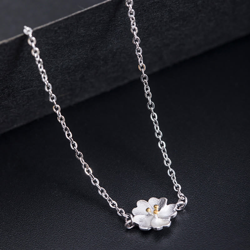 Buddha Stones 925 Sterling Silver Cherry Blossom Blessing Chain Bracelet - image 3