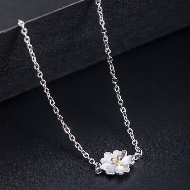 Buddha Stones 925 Sterling Silver Cherry Blossom Blessing Chain Bracelet - image 3