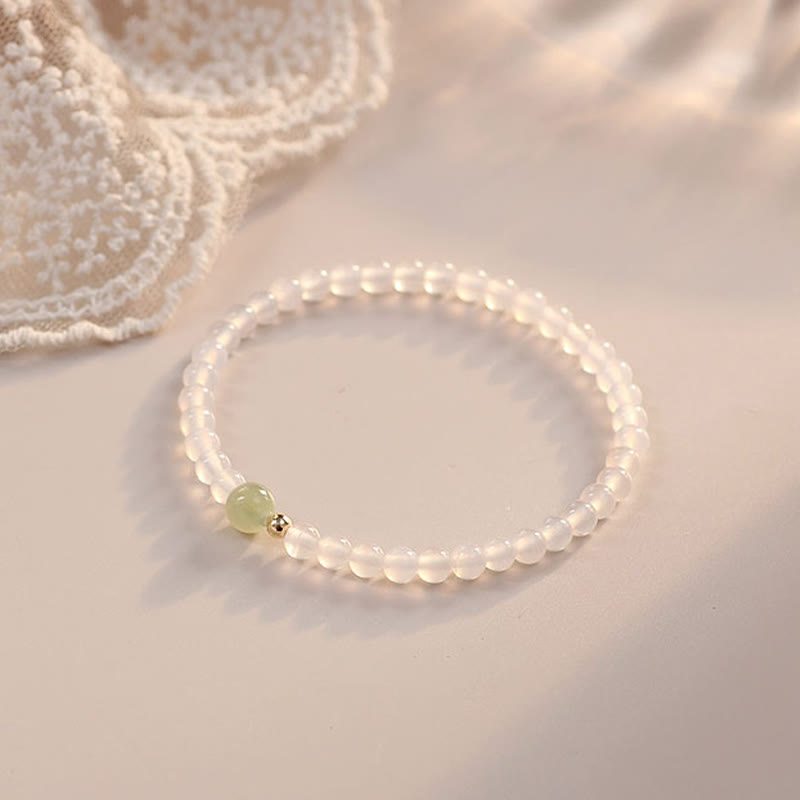 Buddha Stones Natural White Agate Jade Luck Protection Bracelet - image 6