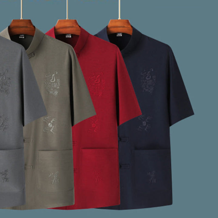 Buddha Stones Tang Suit Hanfu Chinese Dragon Traditional Kung Fu Uniform Short Sleeve Tops and Pants Clothing Men's Set - image 18