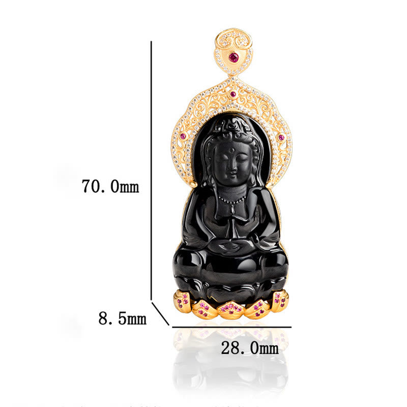 Buddha Stones 925 Sterling Silver Natural Black Jade Kwan Yin Avalokitesvara Wealth Necklace Pendant - image 10
