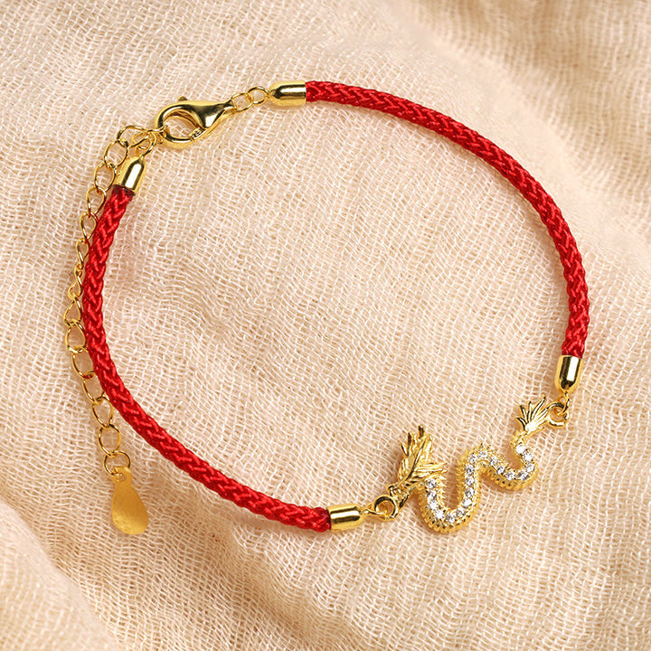 Buddha Stones 925 Sterling Silver Year Of The Dragon Auspicious Golden Dragon Luck Red Rope Chain Bracelet (Extra 30% Off | USE CODE: FS30) - image 3